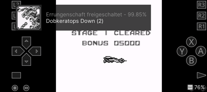 Auch auf Android-Mobilgeräten mit RetroArch und dem passenden Emulator-Core funktioniert die Implementierung von RetroAchievements einwandfrei. Der Erfolg wird übrigens freigeschaltet, wenn man den ersten Boss in R-Type für den Game Boy besiegt.  (Bild: Nintendo / Screenshot: Medienagentur Plassma)